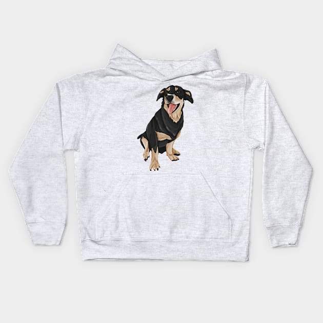 Brown and Black Dog Sitting Mouth Open Kids Hoodie by themarementality